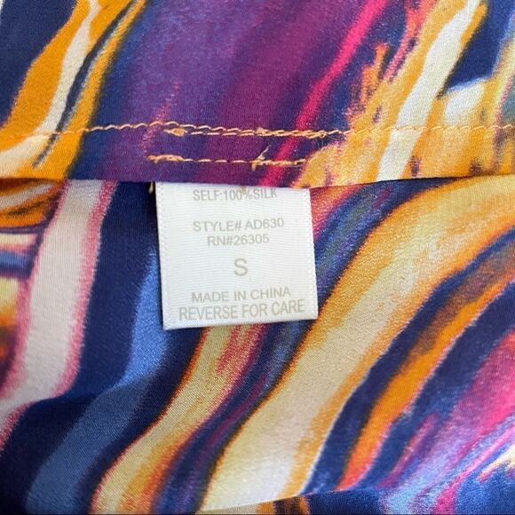 Line & Dot Silk Maxi Dress Orange Blue Purple Swirl Pattern Size Small - Picture 11 of 12
